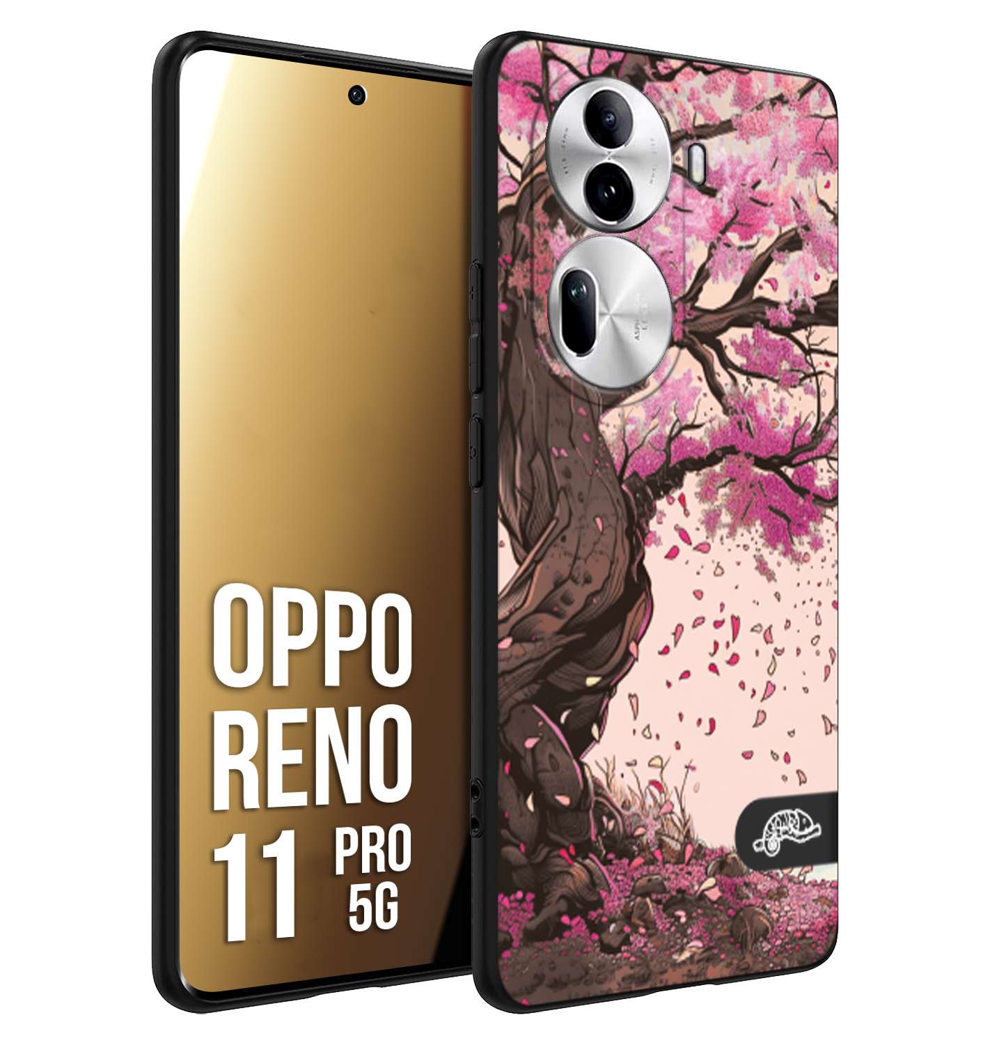 CUSTOMIZZA - Custodia cover nera morbida in tpu compatibile per Oppo Reno 11 PRO 5G giapponese colori morbidi fiori di ciliegio rosa disegnata