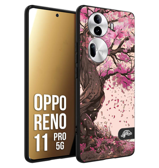 CUSTOMIZZA - Custodia cover nera morbida in tpu compatibile per Oppo Reno 11 PRO 5G giapponese colori morbidi fiori di ciliegio rosa disegnata