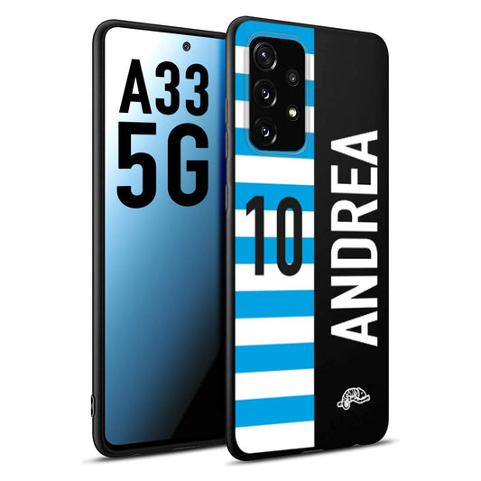 CUSTOMIZZA - Custodia cover nera morbida in tpu compatibile per Samsung A33 5G personalizzata calcio football nome e numero calciatori biancazzurri