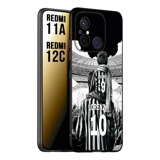 CUSTOMIZZA - Custodia cover nera morbida in tpu compatibile per Xiaomi Redmi 11A - 12C personalizzata calcio football nome e numero calciatori bianconeri bianca e nera