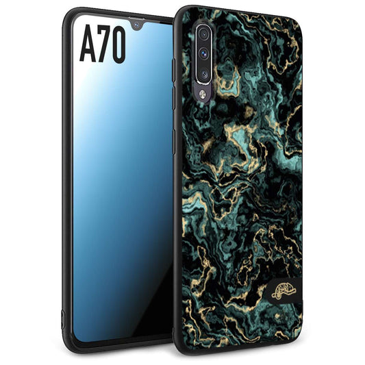 CUSTOMIZZA - Custodia cover nera morbida in tpu compatibile per Samsung A70 effetto marmo marble verde green venature dorato pietra