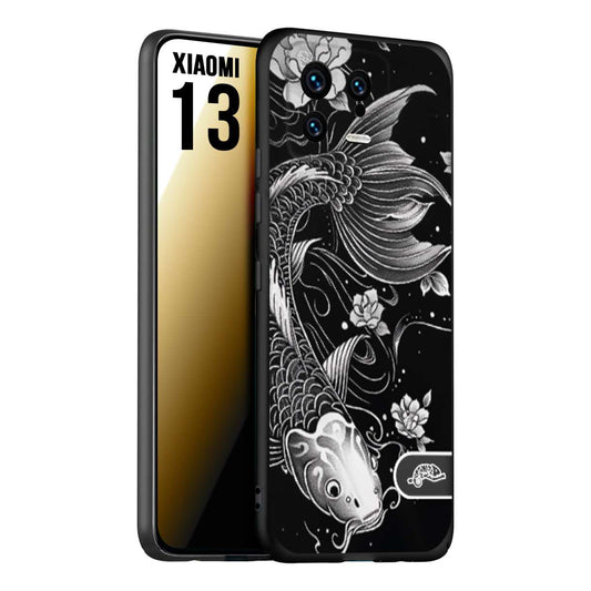 CUSTOMIZZA - Custodia cover nera morbida in tpu compatibile per Xiaomi 13 carpa koi black and white bianco a rilievo disegnato tattoo tatuaggio