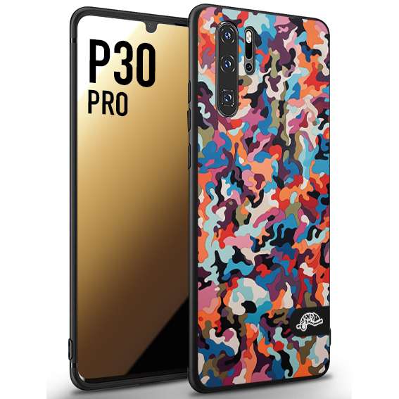 CUSTOMIZZA - Custodia cover nera morbida in tpu compatibile per Huawei P30 PRO camouflage mimetico militare moderno blu arancio rosa