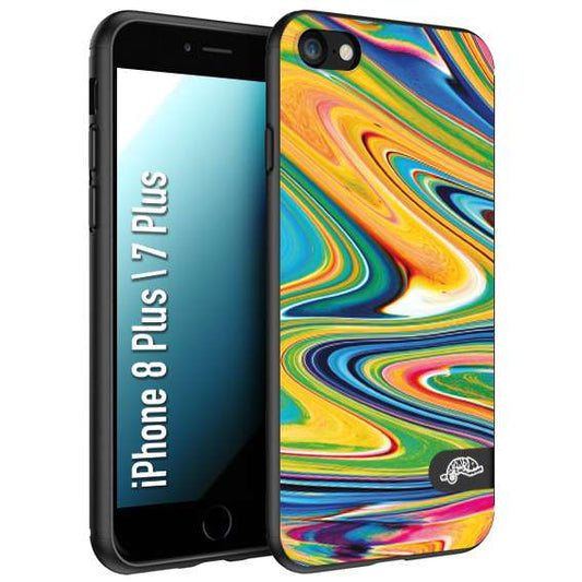 CUSTOMIZZA - Custodia cover nera morbida in tpu compatibile per iPhone 7 Plus - 8 plus colorata fantasia vortice marmo arcobaleno gialla verde blu