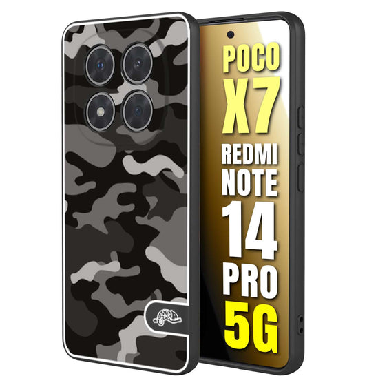 CUSTOMIZZA - Custodia cover nera morbida in tpu compatibile per Xiaomi Redmi Note 14 PRO 5G camouflage mimetico militare nero black grigio