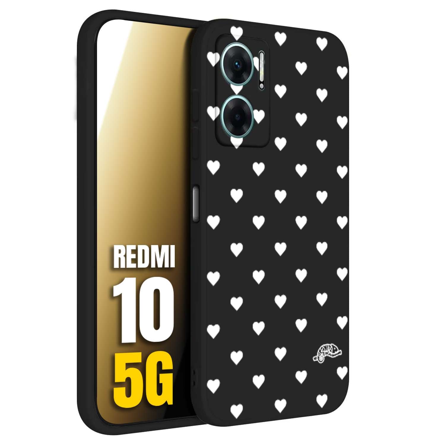 CUSTOMIZZA - Custodia cover nera morbida in tpu compatibile per Xiaomi Redmi 10 5G cuori pois bianchi donna pin up vintage