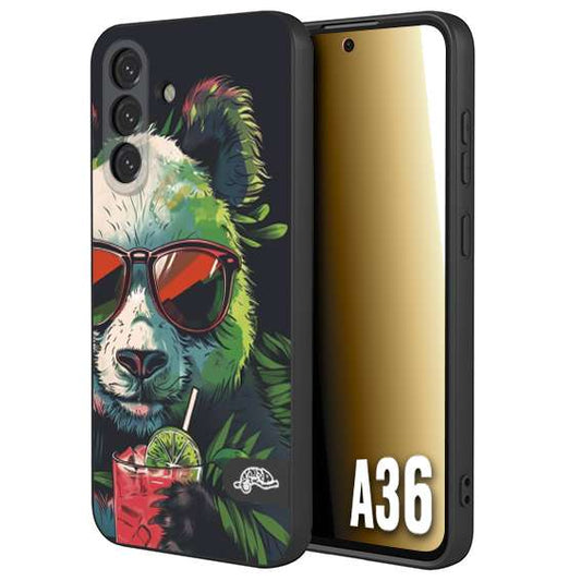 CUSTOMIZZA - Custodia cover nera morbida in tpu compatibile per Samsung A36 estate disegnata cocktails animali simpatici panda mojito