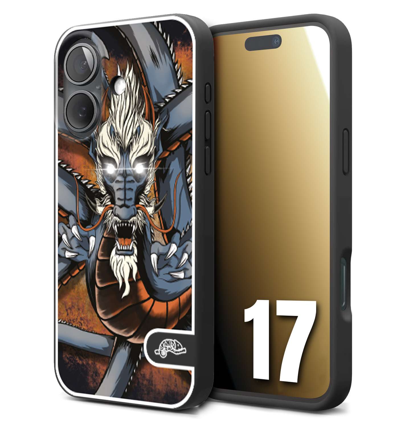 CUSTOMIZZA - Custodia cover nera morbida in tpu compatibile per iPhone 17 drago giapponese tattoo japan dragon