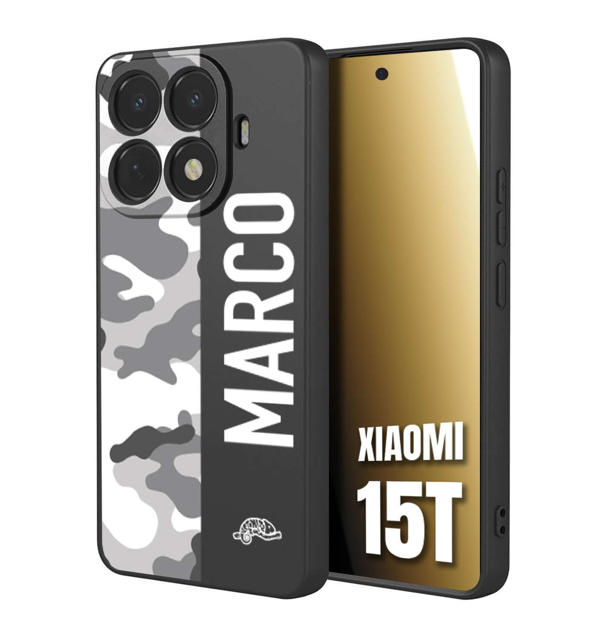 CUSTOMIZZA - Custodia cover nera morbida in tpu compatibile per Xiaomi 15T camouflage mimetico militare personalizzata nome bianco