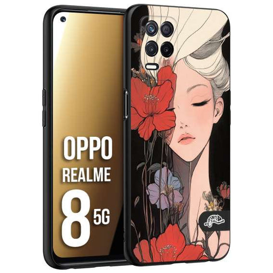 CUSTOMIZZA - Custodia cover nera morbida in tpu compatibile per Realme 8 5G woman flower Fantasia Floreale Design Donna e Fiori, Retro Artistico
