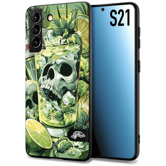 CUSTOMIZZA - Custodia cover nera morbida in tpu compatibile per Samsung S21 Mojito cocktail teschio illustrazione drink lime menta ghiacci tropicale street art