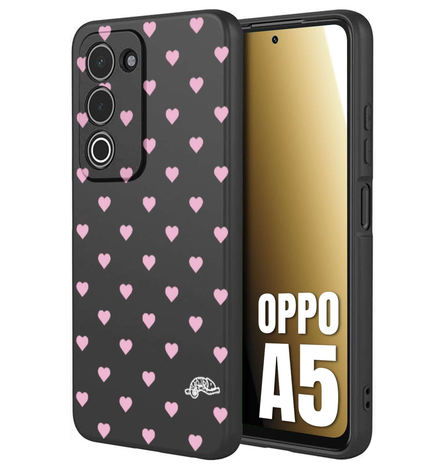 CUSTOMIZZA - Custodia cover nera morbida in tpu compatibile per Oppo A5 cuori pois rosa su nero donna pin up vintage