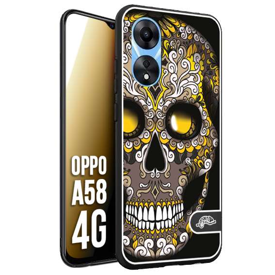 CUSTOMIZZA - Custodia cover nera morbida in tpu compatibile per Oppo A58 4G teschio messicano Mexican skull nero giallo