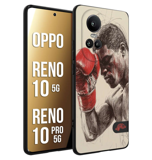 CUSTOMIZZA - Custodia cover nera morbida in tpu compatibile per Oppo Reno 10 5G - 10 PRO 5G pugilato pugili disegno tattoo guantoni boxer pesi massimi