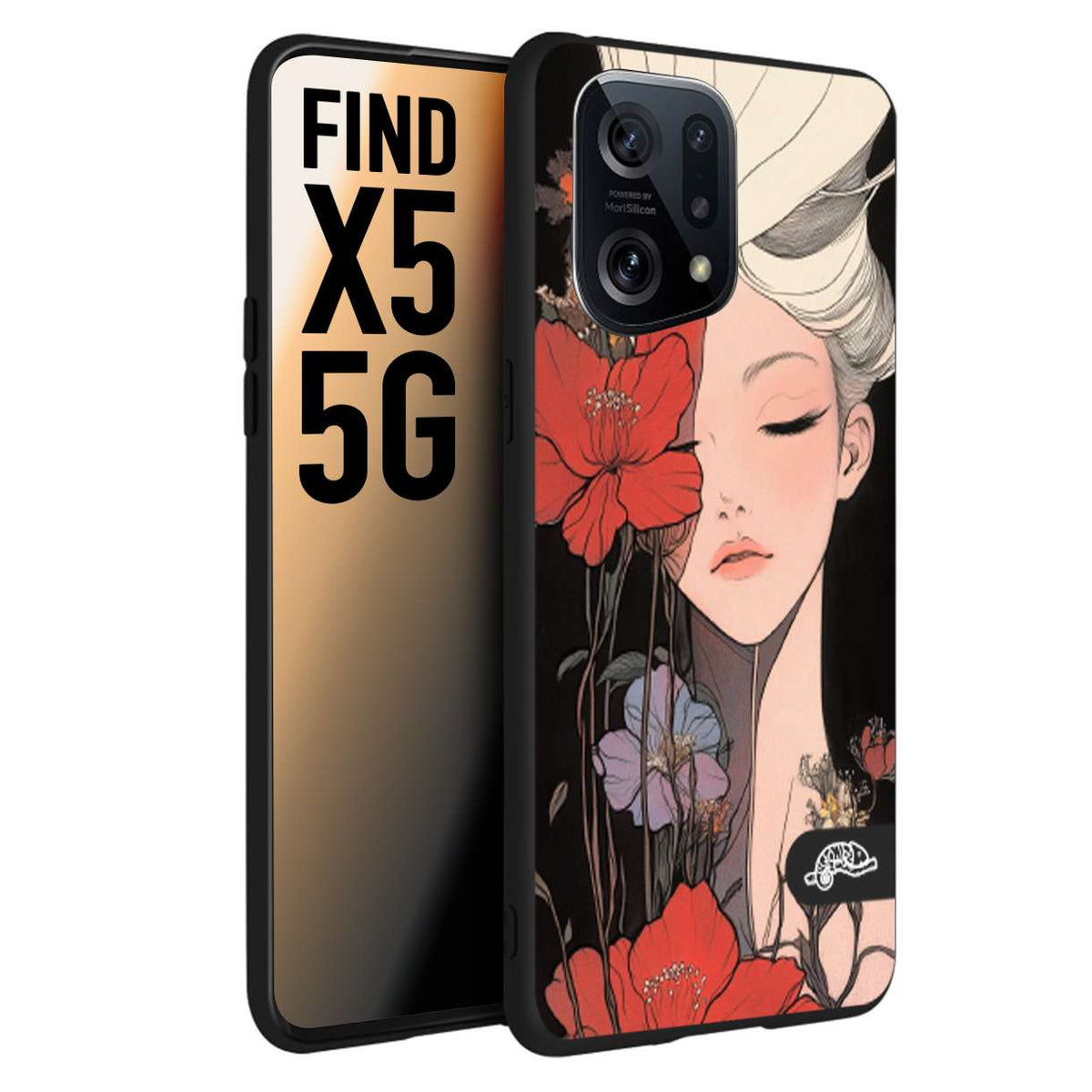 CUSTOMIZZA - Custodia cover nera morbida in tpu compatibile per Oppo Find X5 woman flower Fantasia Floreale Design Donna e Fiori, Retro Artistico