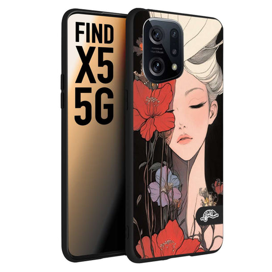 CUSTOMIZZA - Custodia cover nera morbida in tpu compatibile per Oppo Find X5 woman flower Fantasia Floreale Design Donna e Fiori, Retro Artistico
