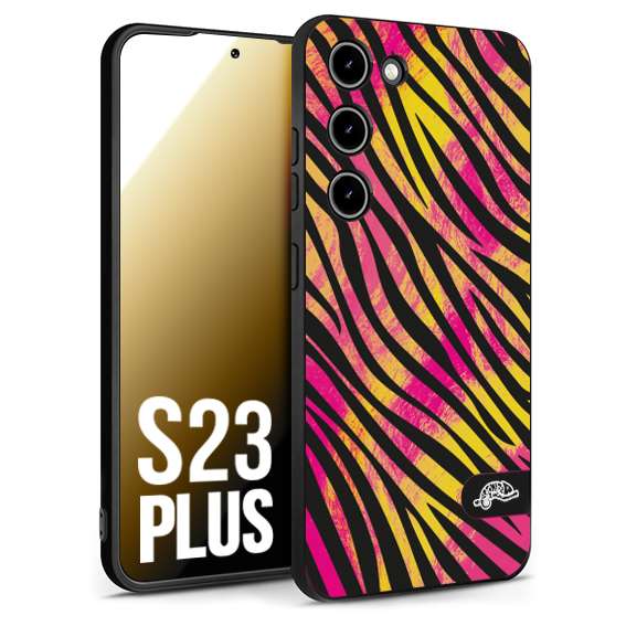 CUSTOMIZZA - Custodia cover nera morbida in tpu compatibile per Samsung S23 PLUS zebrata maculata a rilievo soft touch donna fucsia gialla