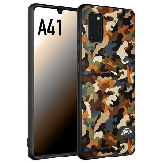 CUSTOMIZZA - Custodia cover nera morbida in tpu compatibile per Samsung A41 camouflage mimetico militare moderno blu marrone beige