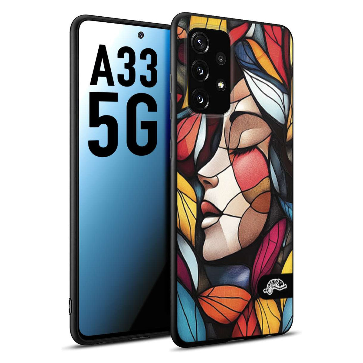 CUSTOMIZZA - Custodia cover nera morbida in tpu compatibile per Samsung A33 5G Vetrata artistica volto di donna profilo fogliare mosaico di vetro colorato