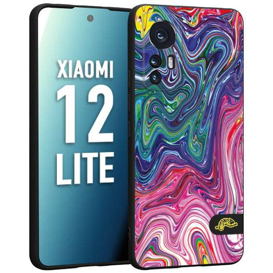 CUSTOMIZZA - Custodia cover nera morbida in tpu compatibile per Xiaomi 12 LITE colorata fantasia vortice marmo arcobaleno rosa blu fucsia