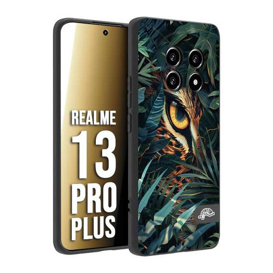 CUSTOMIZZA - Custodia cover nera morbida in tpu compatibile per Realme 13 PRO PLUS animali color giungla tropicale occhio di giaguaro felino disegnato