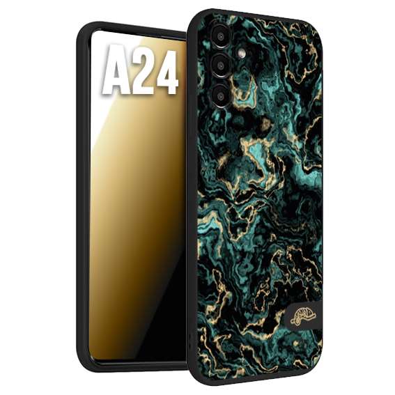 CUSTOMIZZA - Custodia cover nera morbida in tpu compatibile per Samsung A24 effetto marmo marble verde green venature dorato pietra