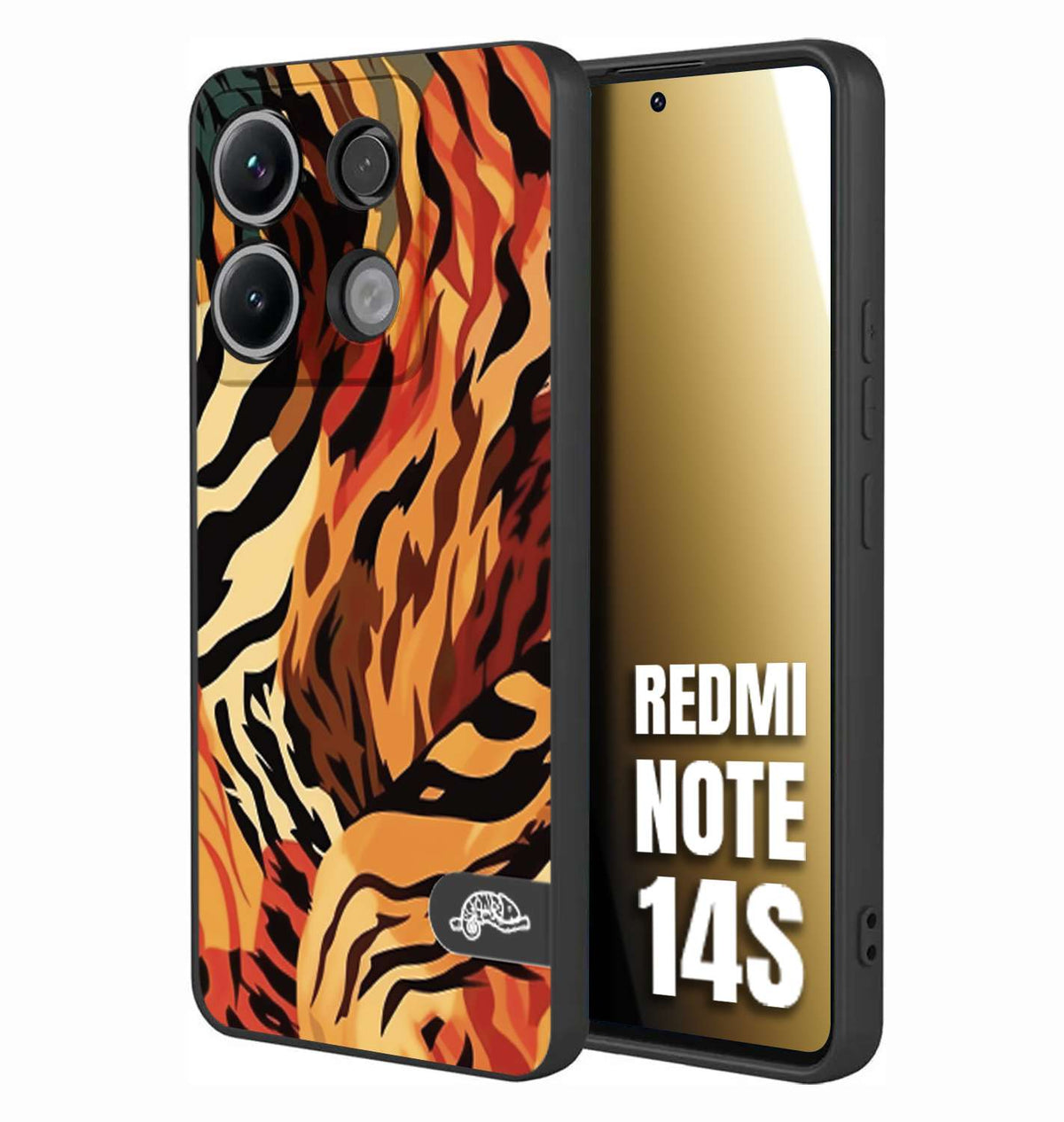 CUSTOMIZZA - Custodia cover nera morbida in tpu compatibile per Xiaomi Redmi Note 14S leopardato maculato tigrato tiger colorata gialla rossa arancio