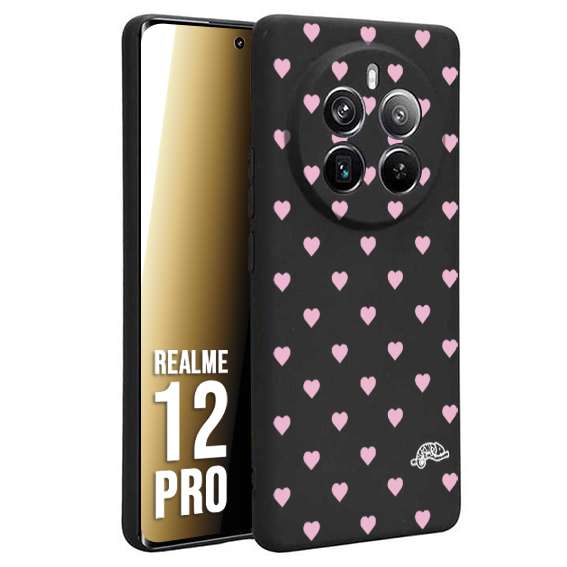 CUSTOMIZZA - Custodia cover nera morbida in tpu compatibile per Realme 12 PRO cuori pois rosa su nero donna pin up vintage