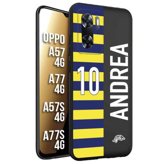 CUSTOMIZZA - Custodia cover nera morbida in tpu compatibile per Oppo A57 - A77 - A57S - A77S (4G) personalizzata calcio football nome e numero calciatori giallo blu