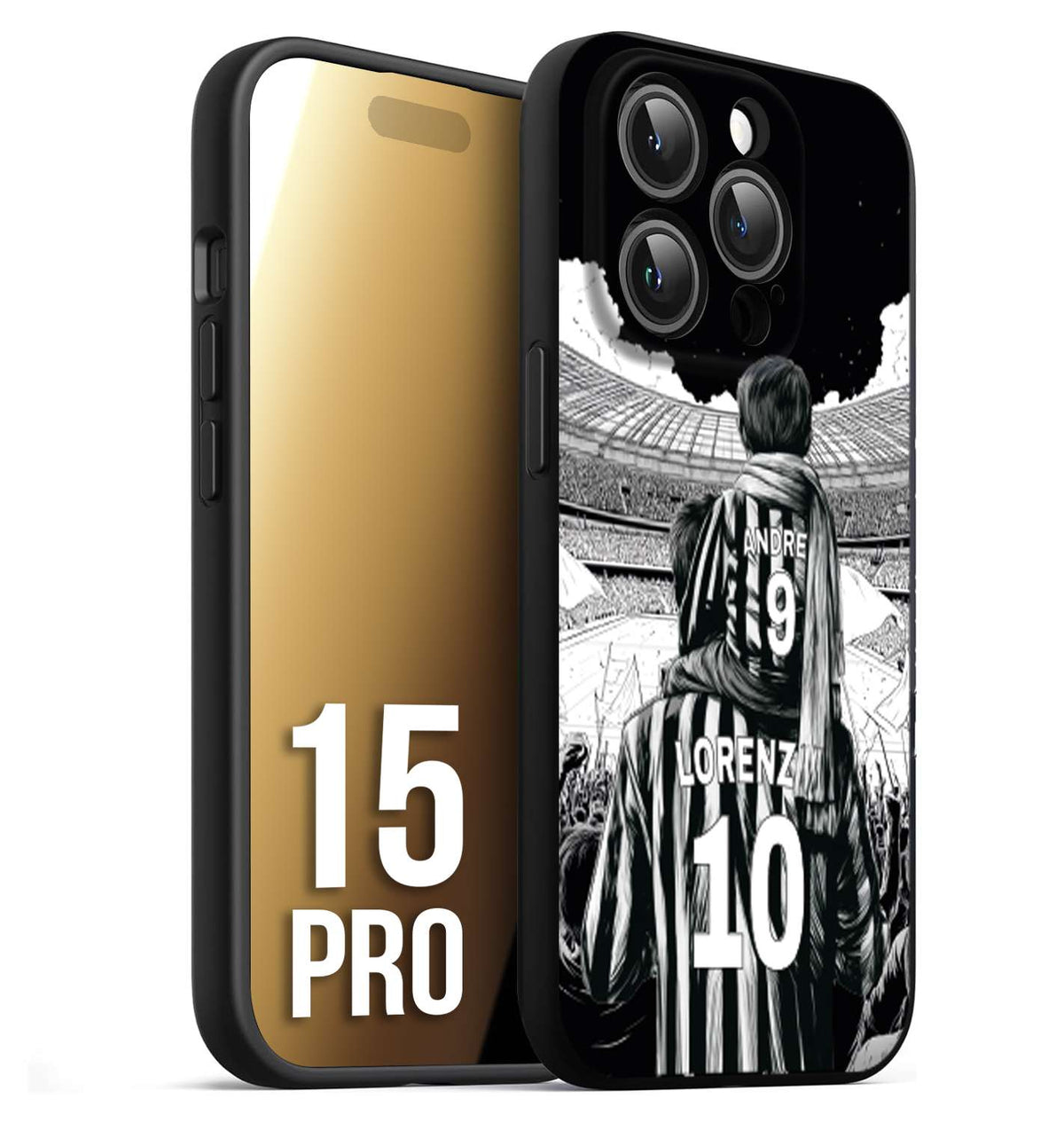 CUSTOMIZZA - Custodia cover nera morbida in tpu compatibile per iPhone 15 PRO personalizzata calcio football nome e numero calciatori bianconeri bianca e nera