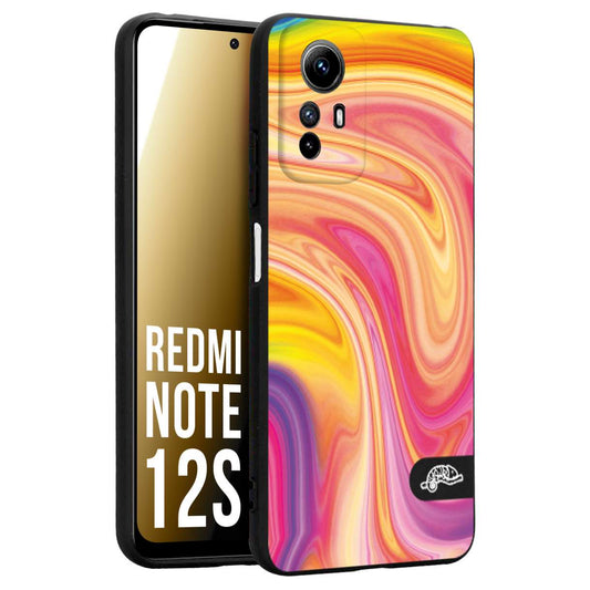 CUSTOMIZZA - Custodia cover nera morbida in tpu compatibile per Xiaomi Redmi Note 12S colorata fantasia vortice marmo onde rosa fucsia gialla