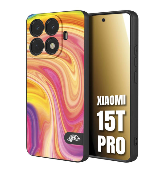 CUSTOMIZZA - Custodia cover nera morbida in tpu compatibile per Xiaomi 15T PRO colorata fantasia vortice marmo onde rosa fucsia gialla