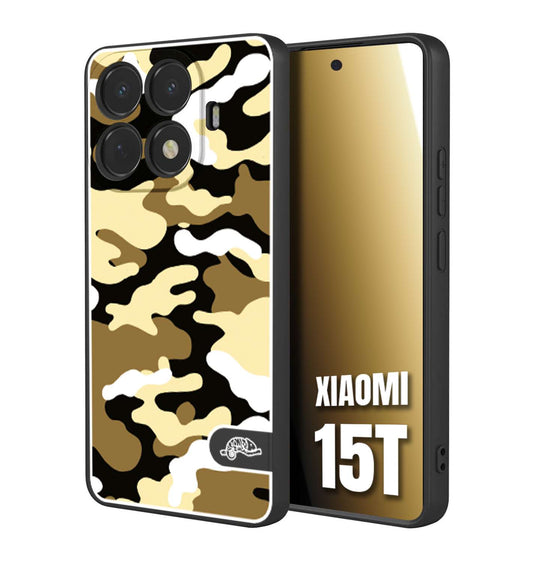 CUSTOMIZZA - Custodia cover nera morbida in tpu compatibile per Xiaomi 15T camouflage mimetico militare giallo desert brown