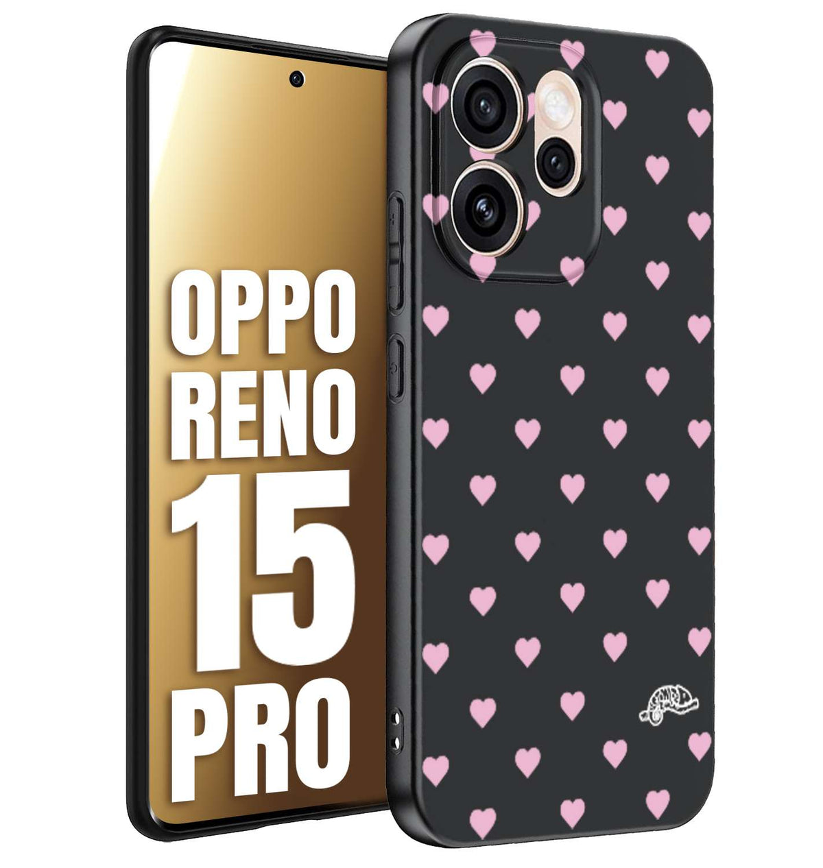 CUSTOMIZZA - Custodia cover nera morbida in tpu compatibile per Oppo Reno 15 PRO cuori pois rosa su nero donna pin up vintage