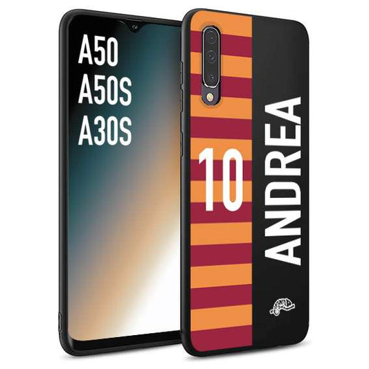 CUSTOMIZZA - Custodia cover nera morbida in tpu compatibile per Samsung A50 - A50S - A30S personalizzata calcio football nome e numero calciatori giallo rossi