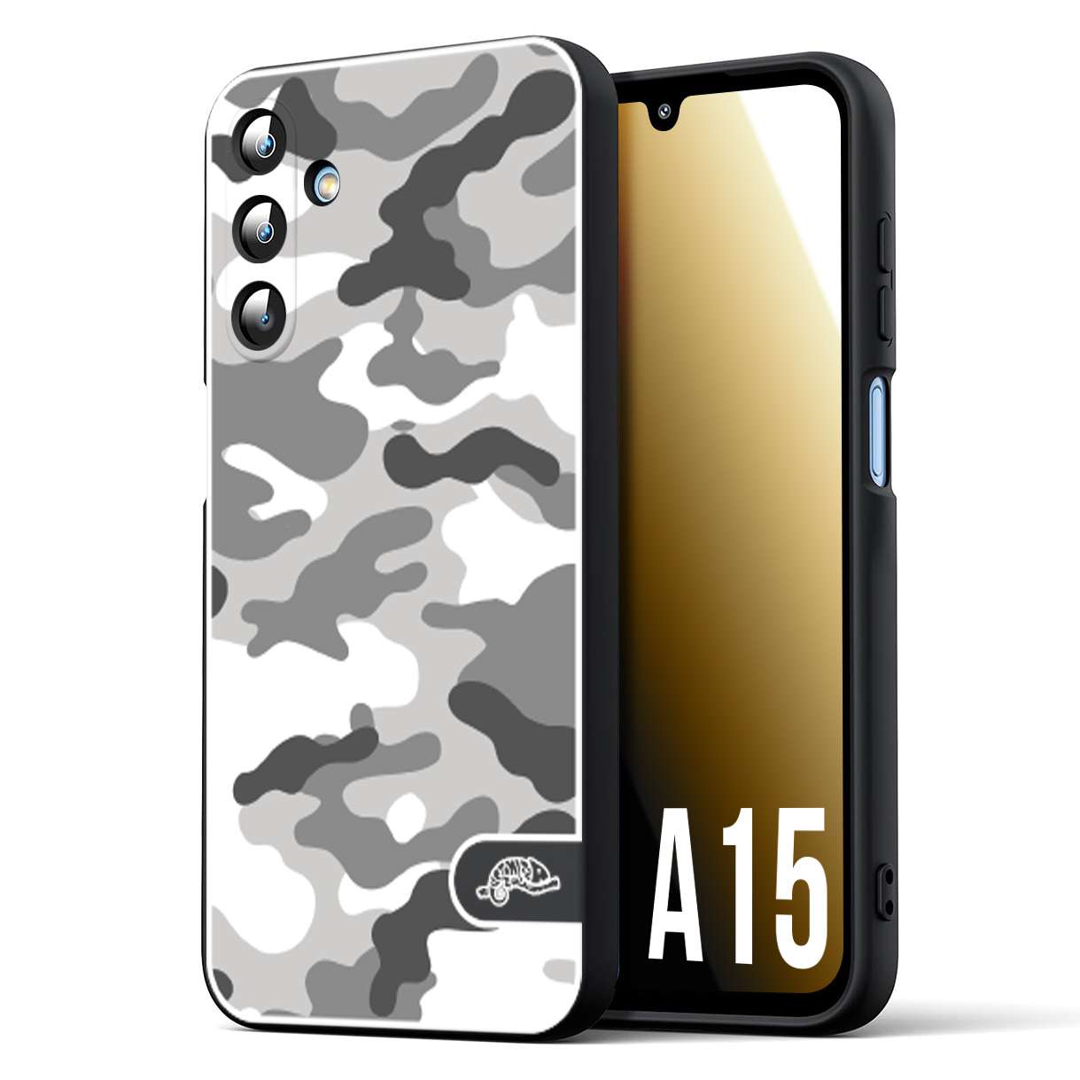 CUSTOMIZZA - Custodia cover nera morbida in tpu compatibile per Samsung A15 5G camouflage mimetico militare bianco white