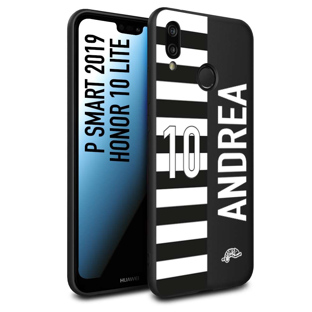 CUSTOMIZZA - Custodia cover nera morbida in tpu compatibile per Huawei P SMART 2019 personalizzata calcio football nome e numero calciatori bianconera