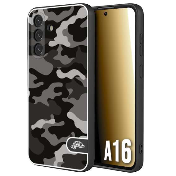 CUSTOMIZZA - Custodia cover nera morbida in tpu compatibile per Samsung A16 camouflage mimetico militare nero black grigio