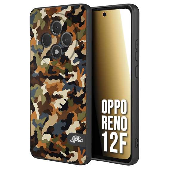 CUSTOMIZZA - Custodia cover nera morbida in tpu compatibile per Oppo Reno 12F camouflage mimetico militare moderno blu marrone beige