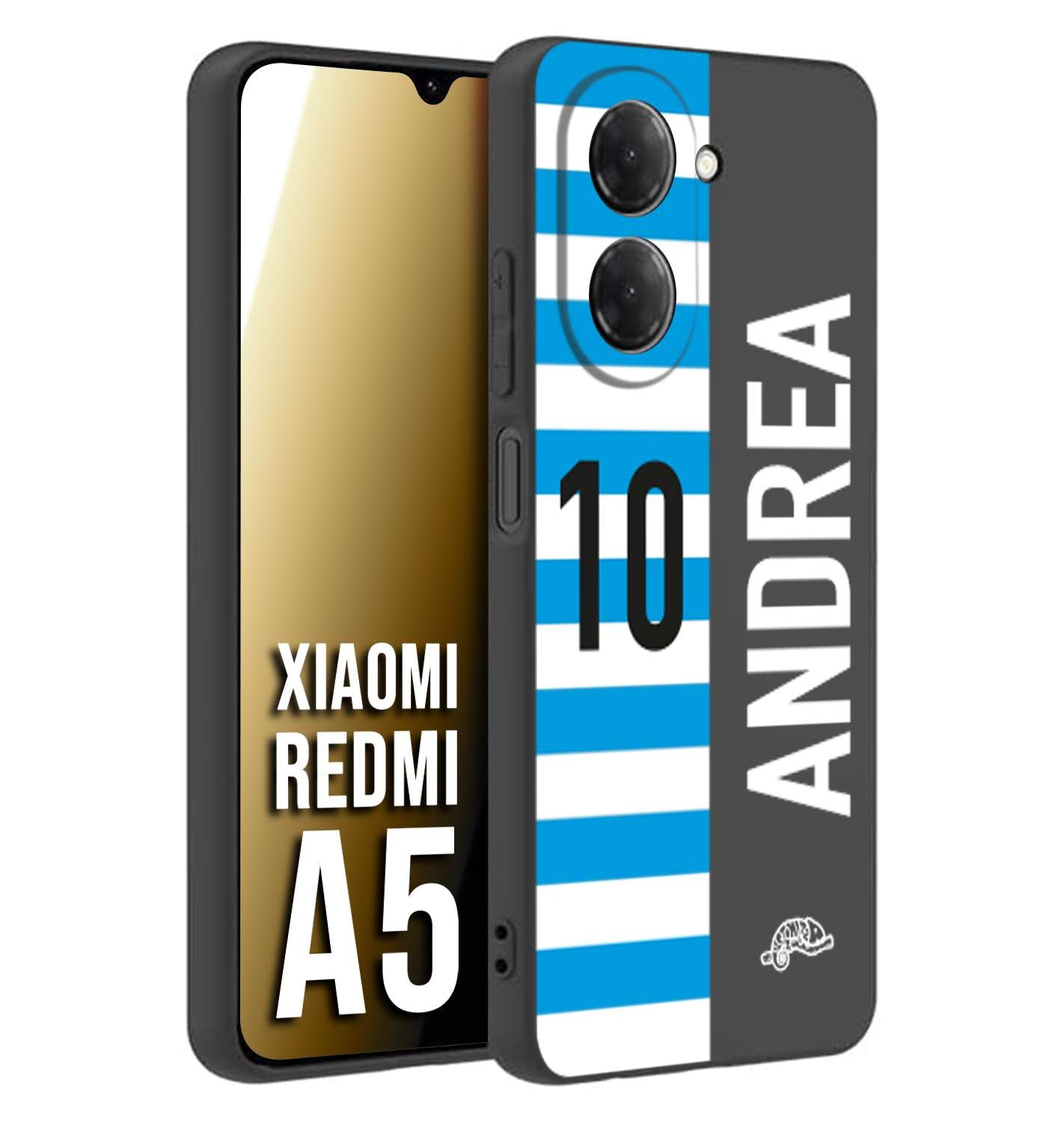 CUSTOMIZZA - Custodia cover nera morbida in tpu compatibile per Xiaomi Redmi A5 personalizzata calcio football nome e numero calciatori biancazzurri