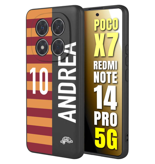 CUSTOMIZZA - Custodia cover nera morbida in tpu compatibile per Xiaomi Redmi Note 14 PRO 5G personalizzata calcio football nome e numero calciatori giallo rossi