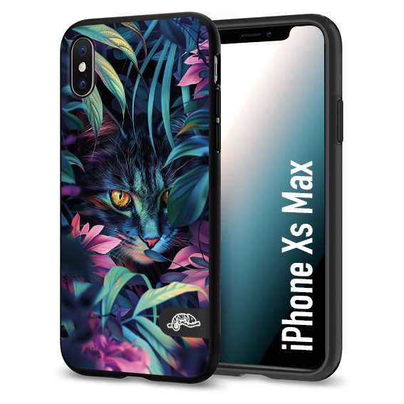 CUSTOMIZZA - Custodia cover nera morbida in tpu compatibile per iPhone Xs Max animali color giungla tropicale occhio di gatto colori vibranti disegnato