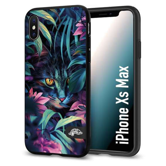CUSTOMIZZA - Custodia cover nera morbida in tpu compatibile per iPhone Xs Max animali color giungla tropicale occhio di gatto colori vibranti disegnato