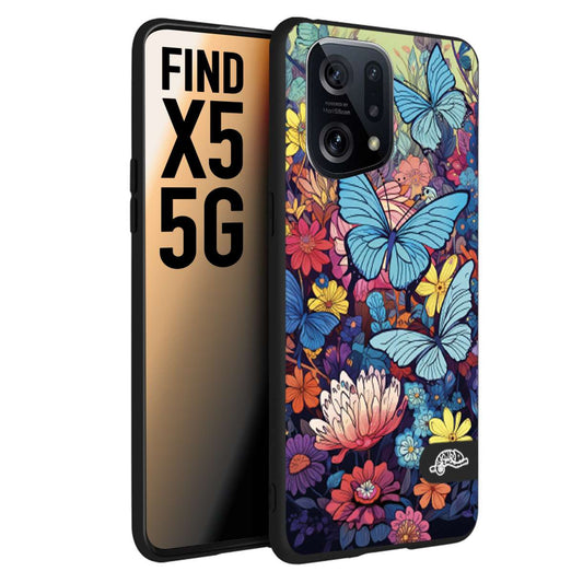 CUSTOMIZZA - Custodia cover nera morbida in tpu compatibile per Oppo Find X5 farfalle butterfly moderno donna disegnate gialla blu rosa