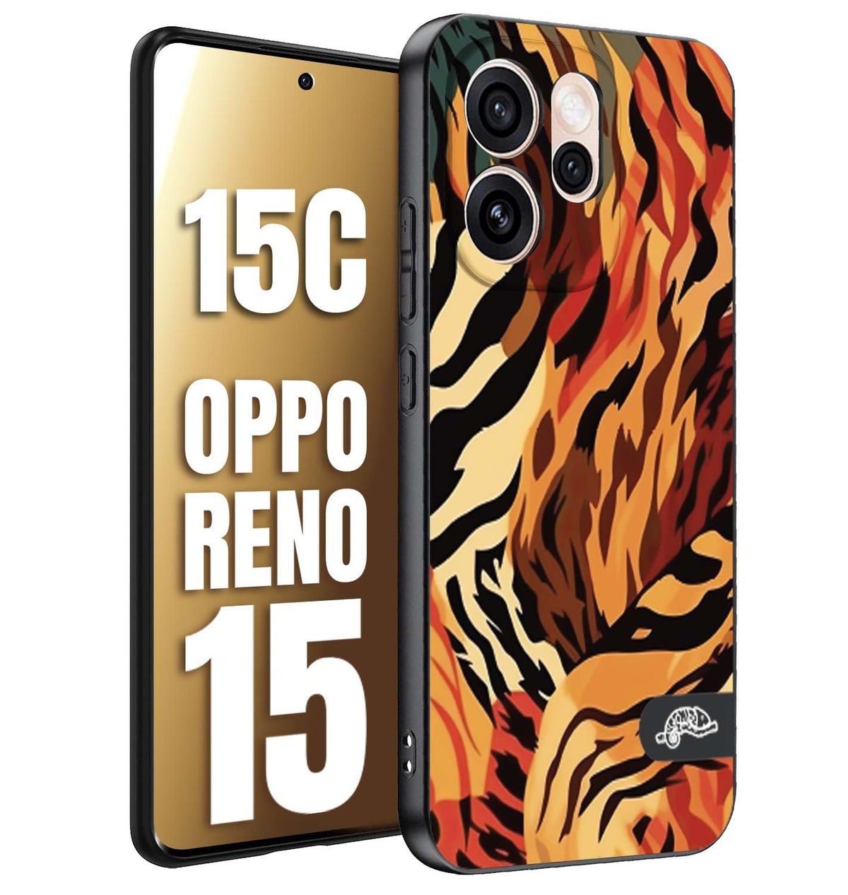 CUSTOMIZZA - Custodia cover nera morbida in tpu compatibile per Oppo Reno 15 - Reno 15Cleopardato maculato tigrato tiger colorata gialla rossa arancio