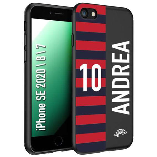 CUSTOMIZZA - Custodia cover nera morbida in tpu compatibile per iPhone 7 - 8 - SE 2020 / 2022 personalizzata calcio football nome e numero calciatori rossoblu