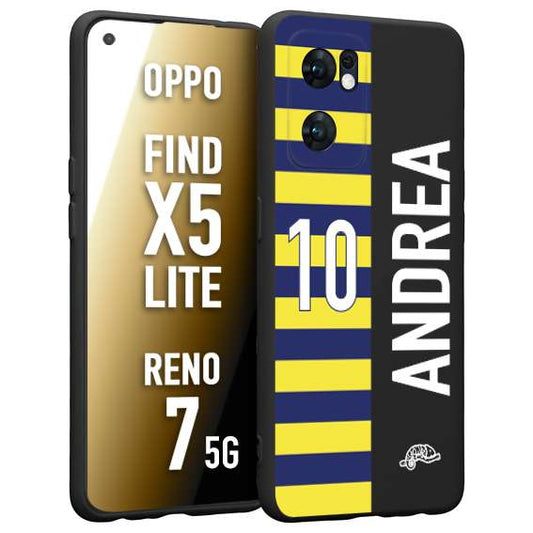 CUSTOMIZZA - Custodia cover nera morbida in tpu compatibile per Oppo Reno 7 - Find X5 LITE personalizzata calcio football nome e numero calciatori giallo blu