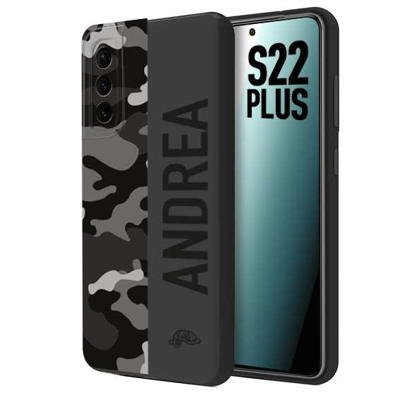 CUSTOMIZZA - Custodia cover nera morbida in tpu compatibile per Samsung S22 PLUS camouflage mimetico militare personalizzata nome