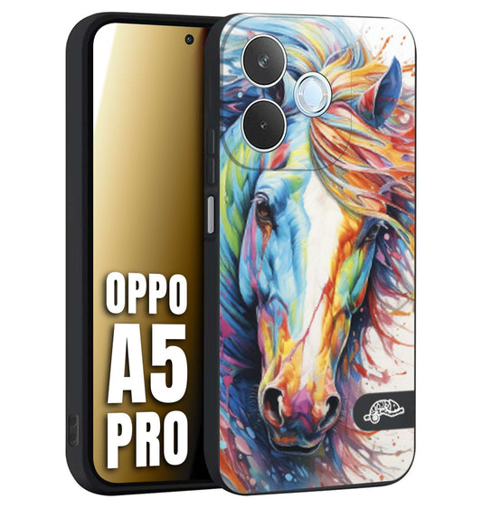 CUSTOMIZZA - Custodia cover nera morbida in tpu compatibile per Oppo A5 PRO animali color cavallo horse viso colori vibranti disegnato schizzo