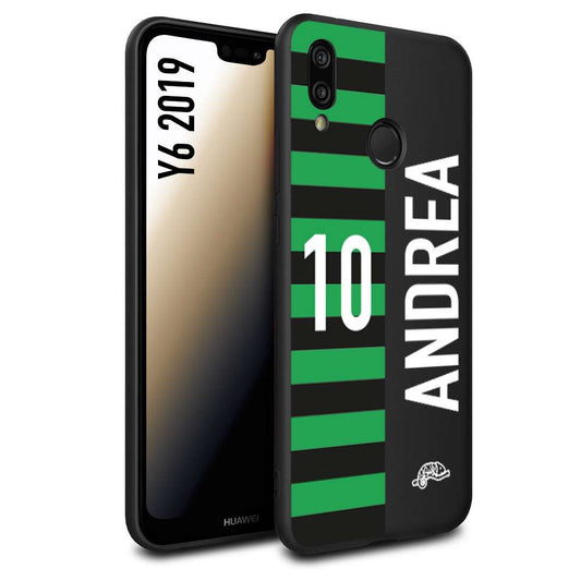 CUSTOMIZZA - Custodia cover nera morbida in tpu compatibile per Huawei Y6 2019 personalizzata calcio football nome e numero calciatori neroverde